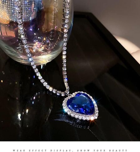Sinkcangwu Heart shaped blue ocean Heart Pendant Necklace Birthstone crystal jewelry lady's gift in Kuwait