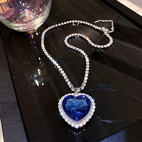 Sinkcangwu Heart shaped blue ocean Heart Pendant Necklace Birthstone crystal jewelry lady's gift in Kuwait