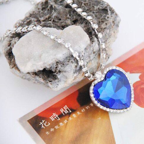 Sinkcangwu Heart shaped blue ocean Heart Pendant Necklace Birthstone crystal jewelry lady's gift in Kuwait