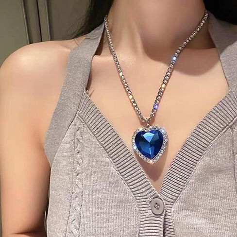 Sinkcangwu Heart shaped blue ocean Heart Pendant Necklace Birthstone crystal jewelry lady's gift in Kuwait