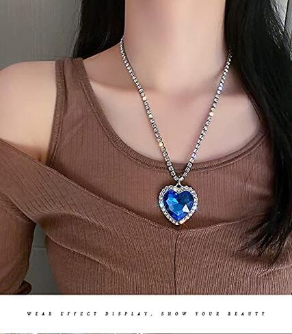 Sinkcangwu Heart shaped blue ocean Heart Pendant Necklace Birthstone crystal jewelry lady's gift in Kuwait