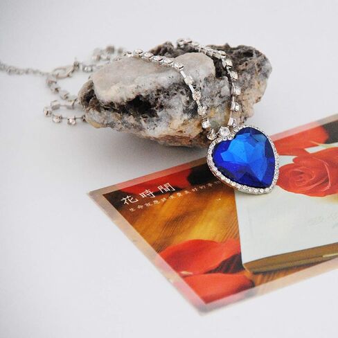 Sinkcangwu Heart shaped blue ocean Heart Pendant Necklace Birthstone crystal jewelry lady's gift in Kuwait