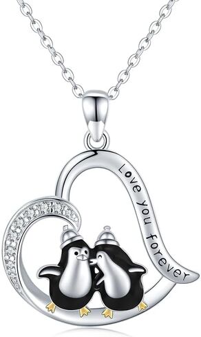 Penguin Necklace S925 Sterling Silver Christmas Penguin Pendant Necklace for Women Girls Lovers Love You Forever in Saudi Arabia