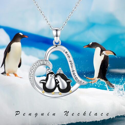 Penguin Necklace S925 Sterling Silver Christmas Penguin Pendant Necklace for Women Girls Lovers Love You Forever in Saudi Arabia