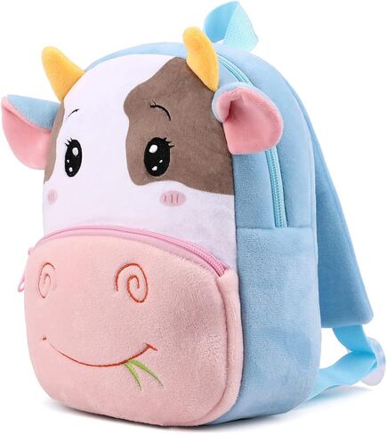 BEFUNIRISE Toddler Backpack for Boys and Girls, Cute Soft Plush Animal Cartoon Mini Backpack Little For Kids 2-6 Year (Cows) in Saudi Arabia