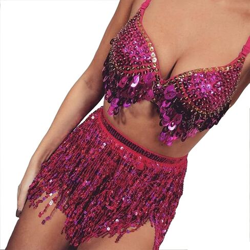 تنورة أداء الورك للرقص الشرقي من UTTPLL بالترتر بشراشيب ووشاح الورك ملفوف للنساء والفتيات in Kuwait