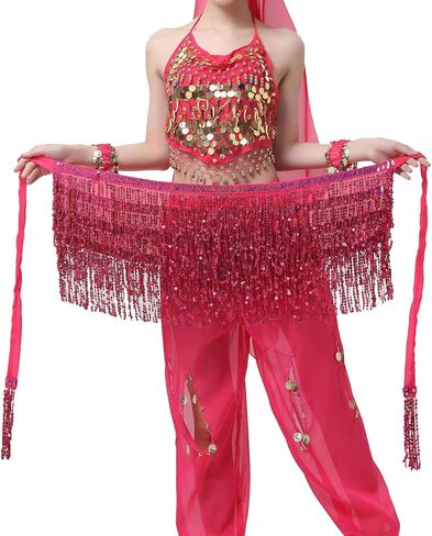 تنورة أداء الورك للرقص الشرقي من UTTPLL بالترتر بشراشيب ووشاح الورك ملفوف للنساء والفتيات in Kuwait