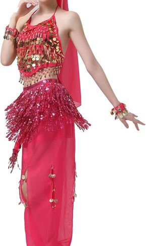 تنورة أداء الورك للرقص الشرقي من UTTPLL بالترتر بشراشيب ووشاح الورك ملفوف للنساء والفتيات in Kuwait