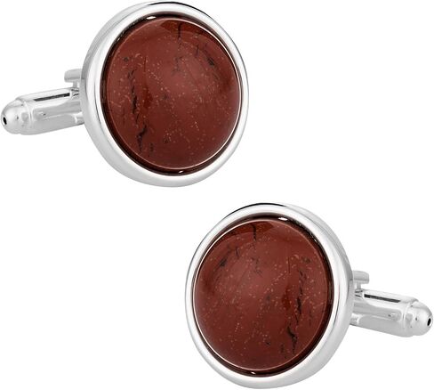 Cuff-Daddy Domed Jasper Cufflinks with Sterling Silver Plate with Presentation Box in Saudi Arabia
