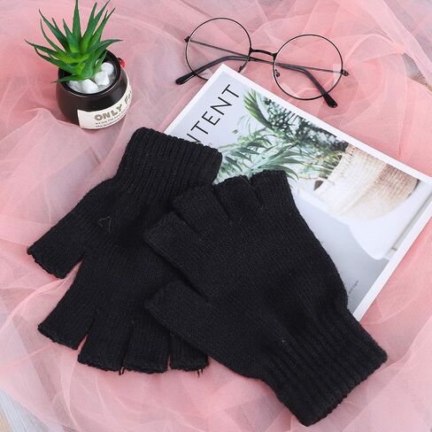 Cooraby 2 Pairs Thickened Cashmere Warm Half Finger Gloves Winter Knitted Fingerless Gloves for Men and Women in Saudi Arabia