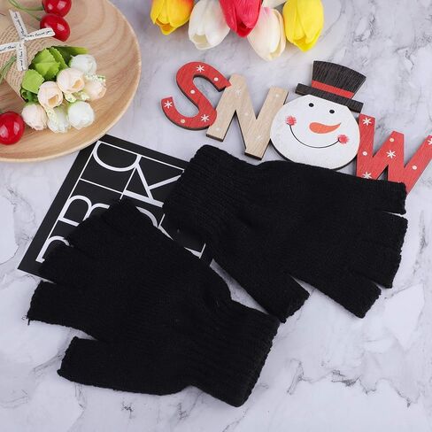 Cooraby 2 Pairs Thickened Cashmere Warm Half Finger Gloves Winter Knitted Fingerless Gloves for Men and Women in Saudi Arabia