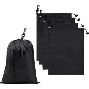 PALTERWEAR Drawstring Bag - Cinch and Ditty Pouch with Clip for Travel, Wardrobe, Outdoors - Set of 5 (Black, 7 x 9 inch)