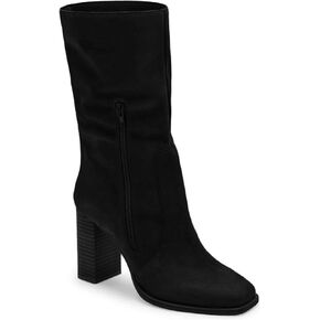 Women’s Mid-calf Boots Chunky Stacked Heel Square Toe Side Zipper Slip-on Suede Winter Booties in Saudi Arabia