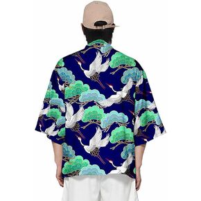 HAORUN Men Japanese Kimono Coat Loose Yukata Outwear Long Bathrobe Tops Vintage