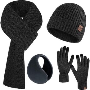 Aneco Winter Beanie Hat Set for Men 4 Pieces Knit Glove Scarf Beanie Hat Earmuffs Set for Men Women