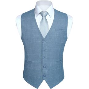 HISDERN Men's Suit Vest Plaid Dress Vest for Men Slim Fit Formal Business Waistcoat Tuxedo V-Ncek Solid Vest for Wedding in Kuwait
