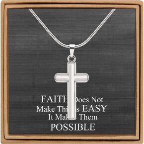 JoycuFF Cross Necklace for Men Silver Black Stainless Steel Cross Pendant Necklace Christian Religious Jewelry Baptism Confirmation for Men Dad Son