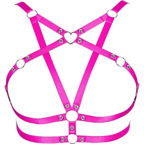 Women's Body Harness Pentagram Bra Fashion Punk Gothic Top Hollow Plus Size Belt Halloween Carnival Costume 14 Colors