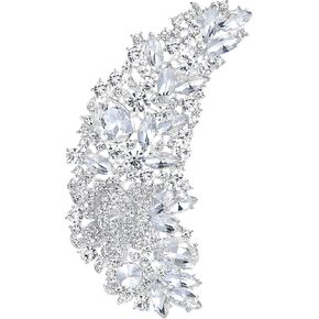 EVER FAITH 5 Inch Bridal Silver-Tone Flower Bouquet Brooch Austrian Crystal