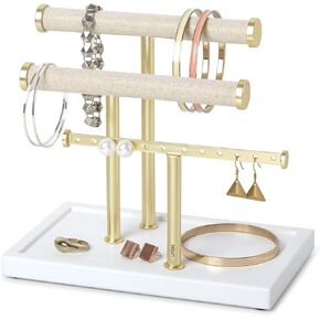 Umbra Trigem Three Tiered Tabletop Organizer for Necklace, Bracelets and Earrings, 3, White Brass in Saudi Arabia