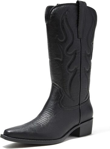 Arromic Cowboy Boots for Women Wide Calf Western Cowgirl Boots Square Toe Mid Calf Embroidered Pull on Chunky Heel Fashion Boots in Kuwait