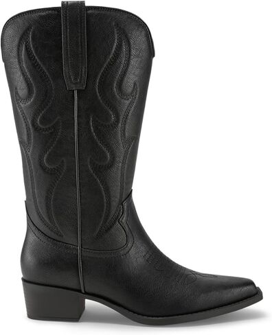 Arromic Cowboy Boots for Women Wide Calf Western Cowgirl Boots Square Toe Mid Calf Embroidered Pull on Chunky Heel Fashion Boots in Kuwait