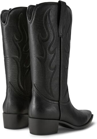 Arromic Cowboy Boots for Women Wide Calf Western Cowgirl Boots Square Toe Mid Calf Embroidered Pull on Chunky Heel Fashion Boots in Kuwait