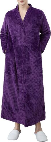 Locachy Men's Flannel Zip Bathrobes Soft Warm Long Fleece Plush Robe Housecoats Nightgown Sleepwear in Kuwait