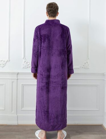 Locachy Men's Flannel Zip Bathrobes Soft Warm Long Fleece Plush Robe Housecoats Nightgown Sleepwear in Kuwait