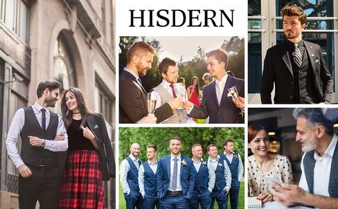 HISDERN Men's Suit Vest Plaid Dress Vest for Men Slim Fit Formal Business Waistcoat Tuxedo V-Ncek Solid Vest for Wedding in Kuwait