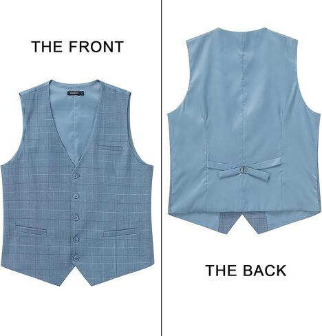 HISDERN Men's Suit Vest Plaid Dress Vest for Men Slim Fit Formal Business Waistcoat Tuxedo V-Ncek Solid Vest for Wedding in Kuwait