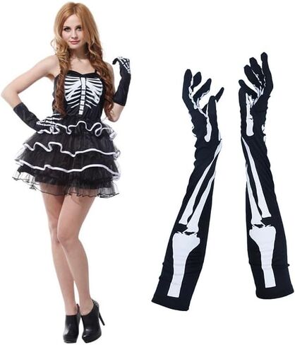 قفازات هيكل عظمي للهالوين من JLGKNEE، مجموعة جوارب وجوارب هيكلية، قفازات جميع عظام الأصابع، قفازات الذراع الطويلة، زي كرنفال لعب الأدوار للرجال والنساء والأطفال في حفلة الهالوين in Kuwait