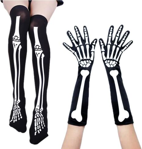 قفازات هيكل عظمي للهالوين من JLGKNEE، مجموعة جوارب وجوارب هيكلية، قفازات جميع عظام الأصابع، قفازات الذراع الطويلة، زي كرنفال لعب الأدوار للرجال والنساء والأطفال في حفلة الهالوين in Kuwait