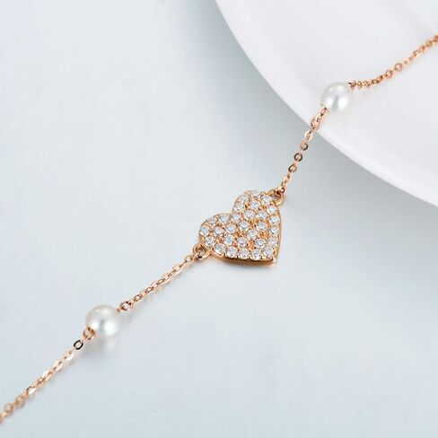 SISGEM 14k Gold Heart Bracelet for Women, Real Gold Pearl Love Jewelry Bracelets Gifts for Wife/Girlfriend, Present for Her, 6.8"+0.7"+0.7" in Kuwait