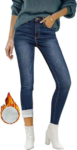 Utyful Womens Fleece Lined Jeans High Waisted Stretch Thermal Fleece Denim Jeggings Skinny Warm Leggings Lined Pants Winter in Kuwait
