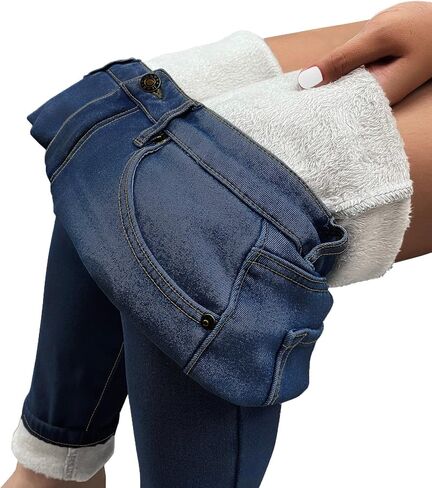 Utyful Womens Fleece Lined Jeans High Waisted Stretch Thermal Fleece Denim Jeggings Skinny Warm Leggings Lined Pants Winter in Kuwait