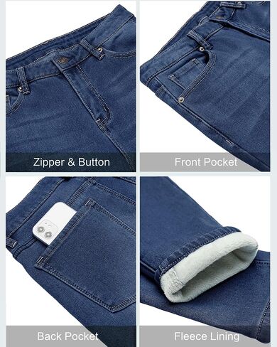 Utyful Womens Fleece Lined Jeans High Waisted Stretch Thermal Fleece Denim Jeggings Skinny Warm Leggings Lined Pants Winter in Kuwait