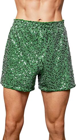 WDIRARA Men's Contrast Sequin Straight Leg Shorts Elastic Waist High Waist Bottoms in Kuwait