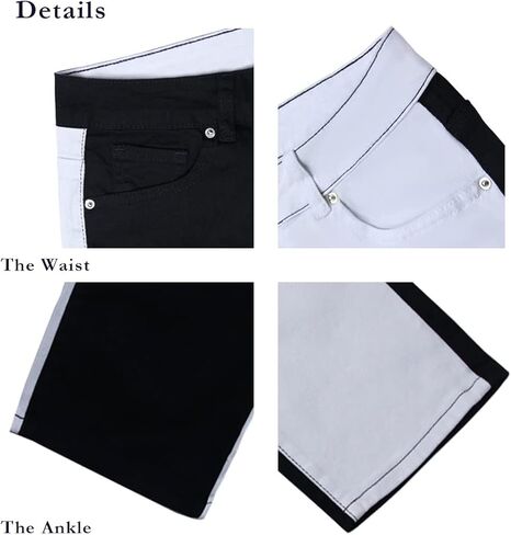 Ufehaho Women's High Waist Two Tone Color Block Jeans Straight Leg Stretchy Denim Pants in Kuwait
