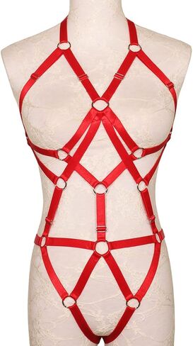 Women Body Harness Bra Set: Strappy Lingerie Set, Adjustable Cupless Cage Bra,Eastic Punk Gothic Strap Harness Belt in Kuwait