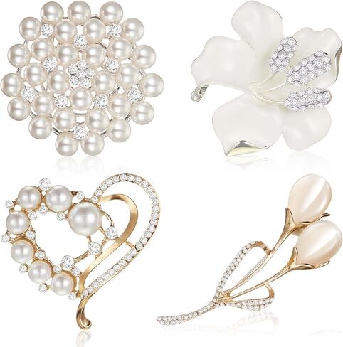 Ecally 4 Pcs Opal Calla Lily Brooch Pin Lapel Love Heart Brooch Simulated Crystal Pearl Rhinestone Flower Brooches for Women Bridal Corsage Wedding Party Bouquet Dress Coats Jackets Sweaters Clothes in Saudi Arabia