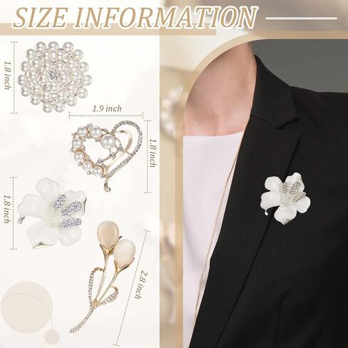 Ecally 4 Pcs Opal Calla Lily Brooch Pin Lapel Love Heart Brooch Simulated Crystal Pearl Rhinestone Flower Brooches for Women Bridal Corsage Wedding Party Bouquet Dress Coats Jackets Sweaters Clothes in Saudi Arabia