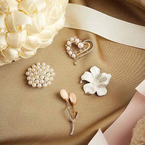 Ecally 4 Pcs Opal Calla Lily Brooch Pin Lapel Love Heart Brooch Simulated Crystal Pearl Rhinestone Flower Brooches for Women Bridal Corsage Wedding Party Bouquet Dress Coats Jackets Sweaters Clothes in Saudi Arabia