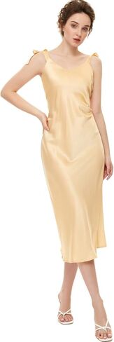 AGO FTYxTRA Real Silk Dress - Luxury 19mm Mulberry Silk,Sexy Wrap Sleeveless Adjustable Slip Midi Bodycon Formal Dress in Kuwait