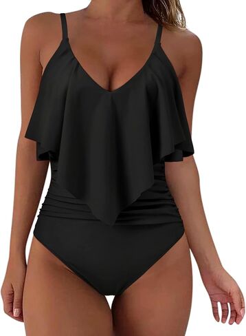 SUUKSESS Women Slimming Ruffle One Piece Swimsuits Ruched Tummy Control Bathing Suits in Kuwait