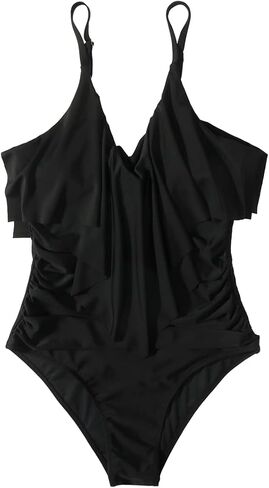 SUUKSESS Women Slimming Ruffle One Piece Swimsuits Ruched Tummy Control Bathing Suits in Kuwait