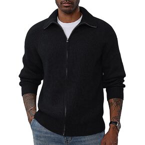 PJ PAUL JONES Men's Full Zip Cardigan Sweaters Unisex Relax Fit Lapel Collar Raglan Sleeve Casual Ribbed Sweater