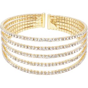 Rosemarie Collections Women's Stunning 5 Strand Rhinestone Crystal Statement Open Cuff Bracelet