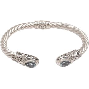 NOVICA Artisan Handmade Blue Topaz Cuff Bracelet Silver Floral from Bali Sterling Indonesia Birthstone 'Floral Iridescence' in Saudi Arabia