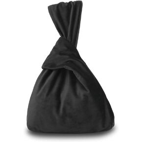 XMRSOY Black Clutch Purses for Women，Velvet Knot Evening Bag Wristlet Purse for Wedding Prom